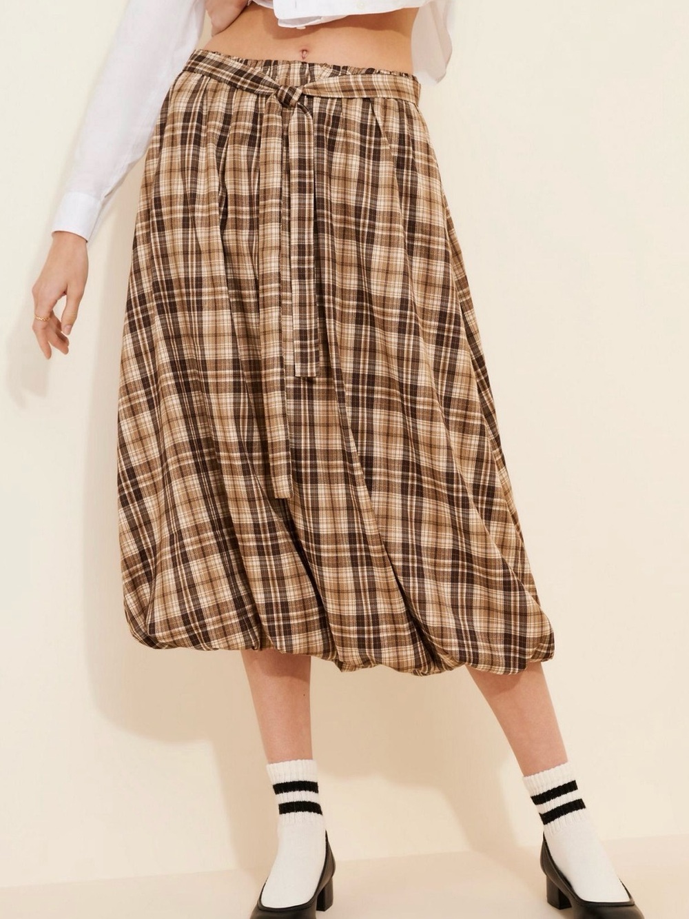 Anthropologie the frolic brown plaid midi bubble skirt